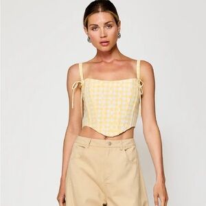 Line & Dot Yellow Gingham Tie-Shoulder Crop Cami